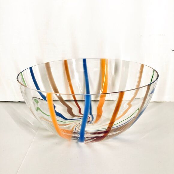 Medium Blown Glass Decorative Bowl - Blue, White, Orange, Green, Red,‎ White - Picture 1 of 6